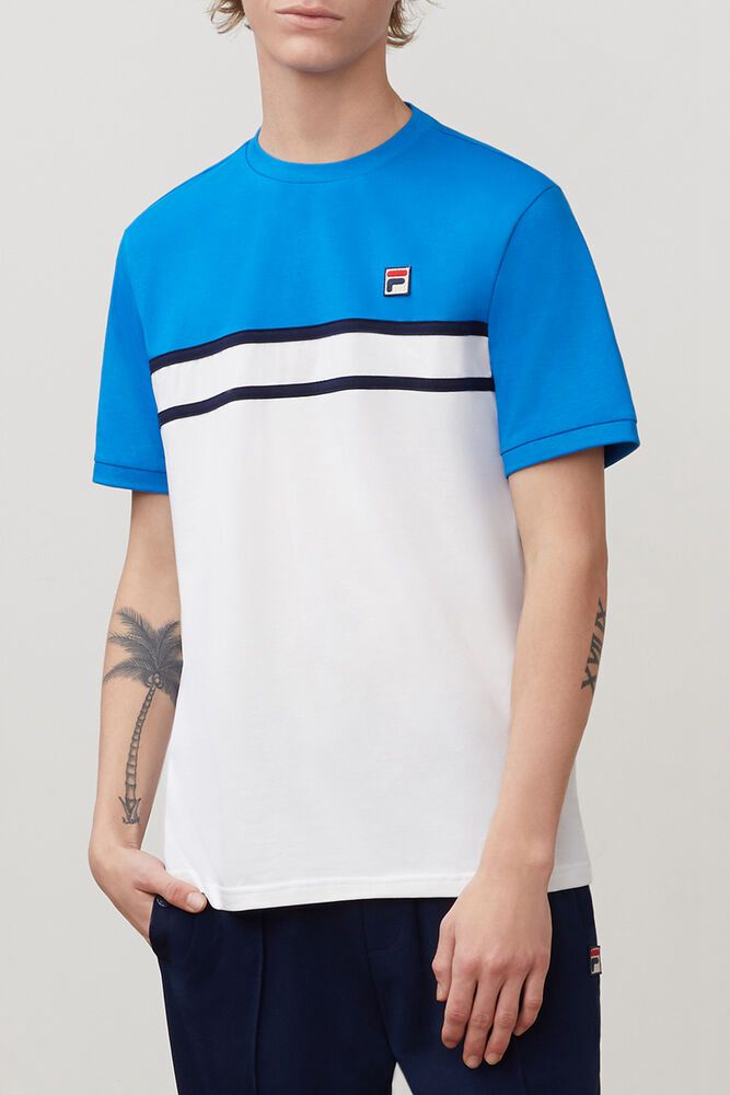 Fila T-Shirt Baldi Mens Blue/White - India GYA-391508